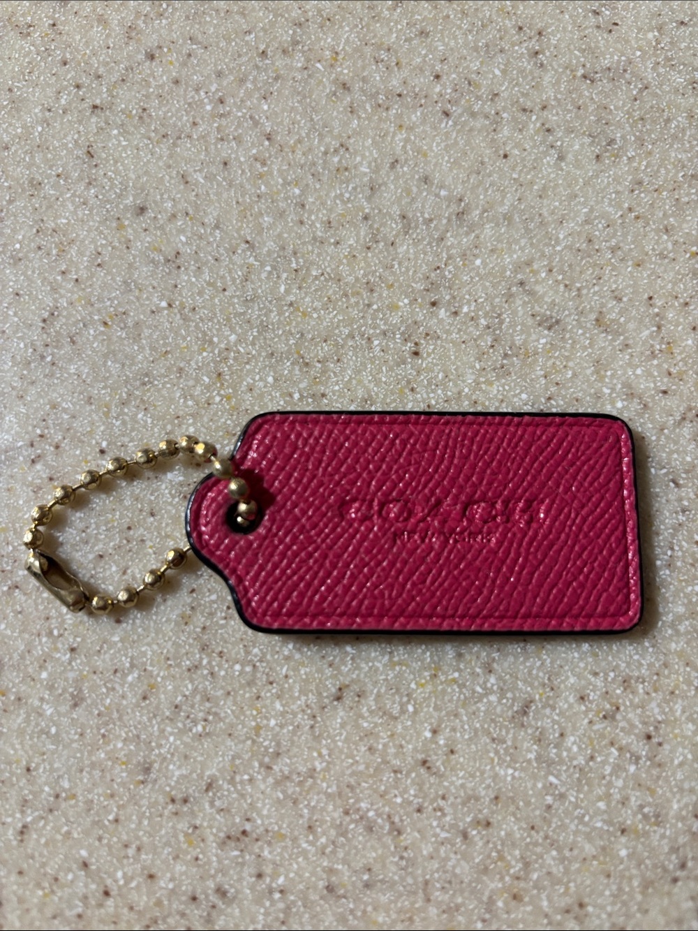 Coach Pink Leather Bag Hangtag with Gold Ball Chain